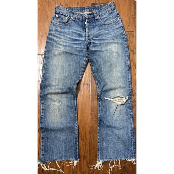 HELMUT LANG Other - HELMUT LANG Raw Hem Denim Vintage Dark Denim Distressed Jeans SZ 26 Italian Cut